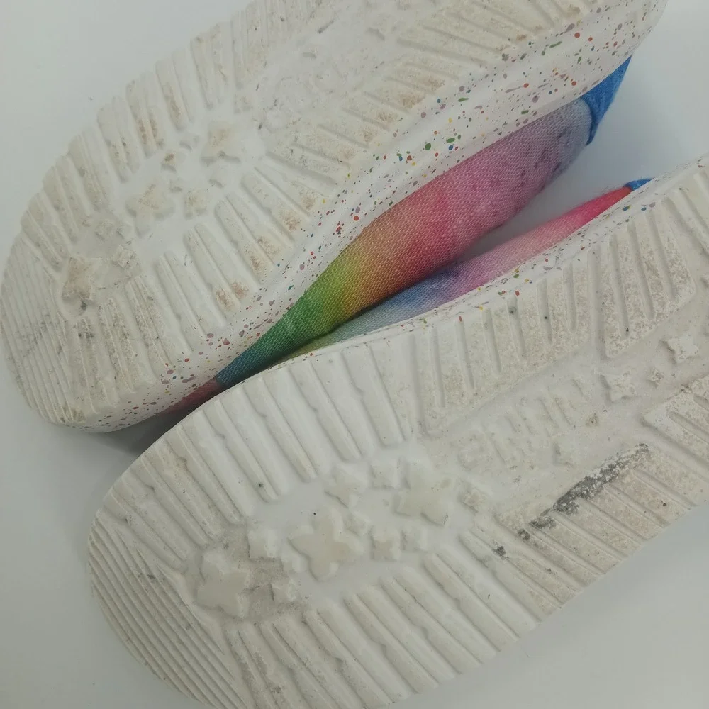 Hey Dude Wendy Youth Rainbow Tie Dye Unicorn Slip On Loafers Shoes Kids Size 12
